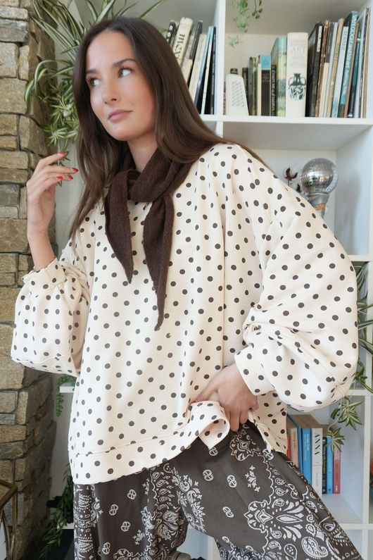 Scamp Lantern Sweatshirt Polka Dot Stone & Chocolate